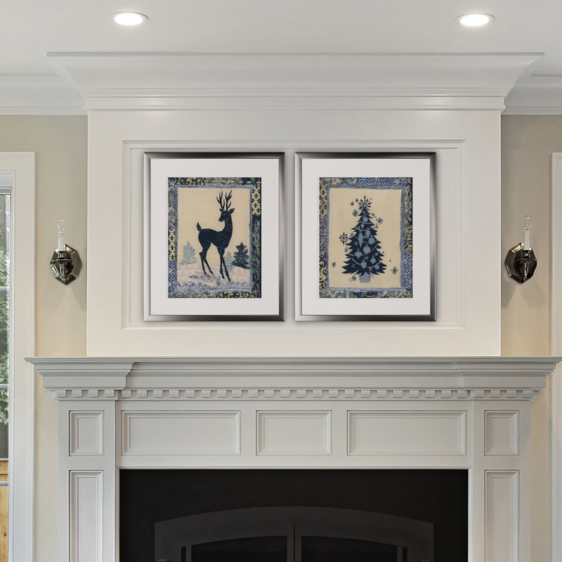 «Christmas Silhouettes», ensemble de 2 reproductions de peintures à l'acrylique encadrées, Cadre argenté