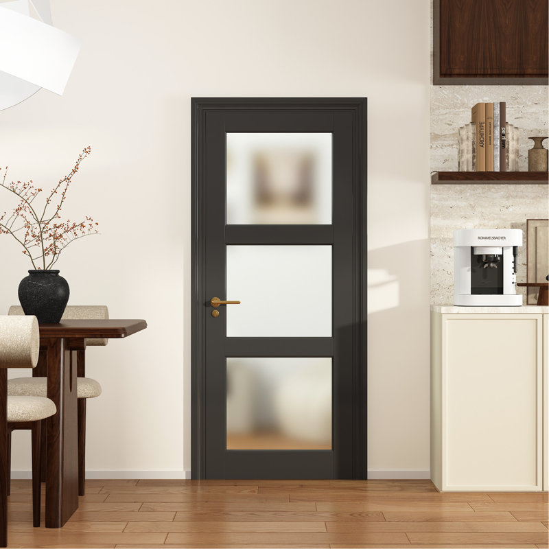 24" X 80"3-Lite Glass Door,Preassembled Frosted Glass French Door,MDF Wood Panel,for Utility Room Pantry Closet Laundry Room, Bathroom,w/o Hardware,Back