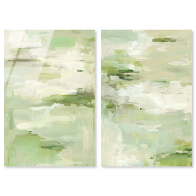 Ensemble de décorations murales sauge à motif acrylique I et III Grassy par Art Remedy, prêt à accrocher, 30 x 45