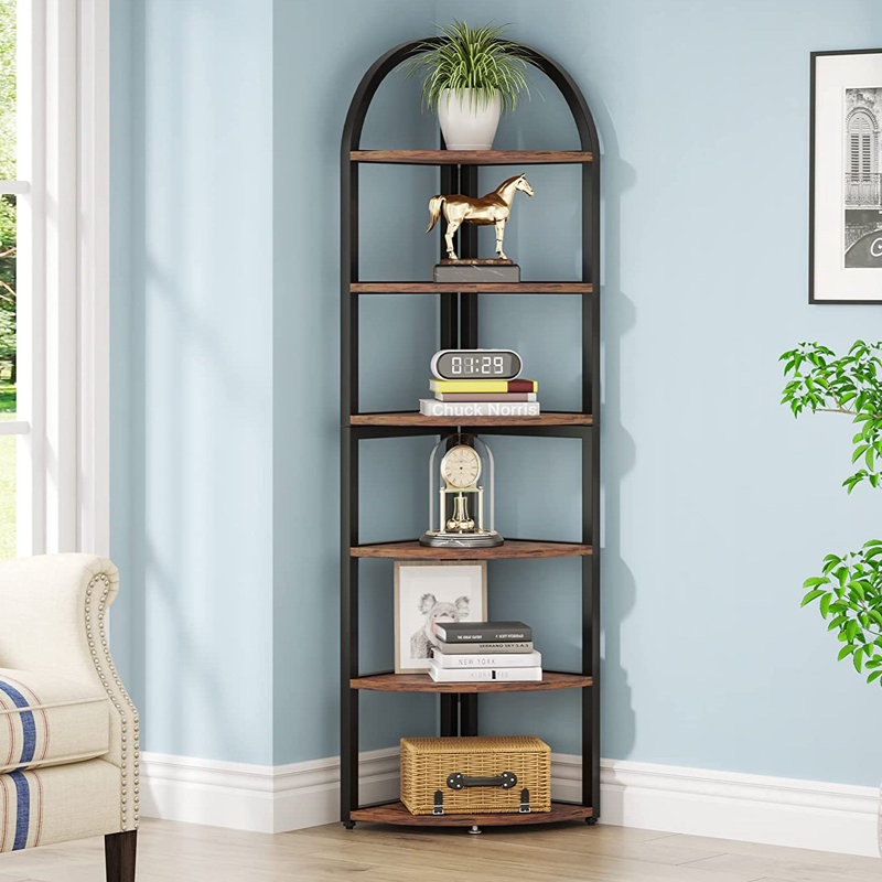 Jamul Corner Bookcase, Rustic/Black