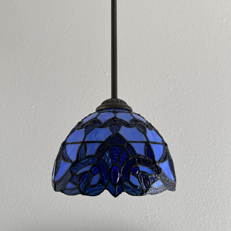 Simonson Tiffany Mini Hanging Lights Blue Stained Glass Baroque Style LED Bulb Included  8"W*8"D*60"H