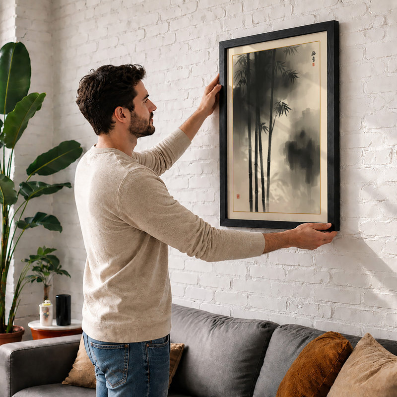 Bamboo in Mist Japandi - Framed Print, Unframed, A1 - 84.1 x 59.4 cm