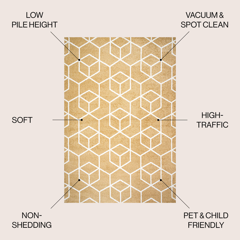 Amuda Blocks Modern Geometric Gold/White Rug, Rectangle 7'9" x 10'