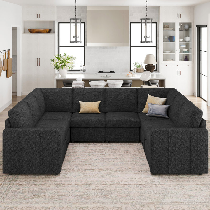 Divan-lit modulaire convertible en U Seybert, Chenille grise foncée