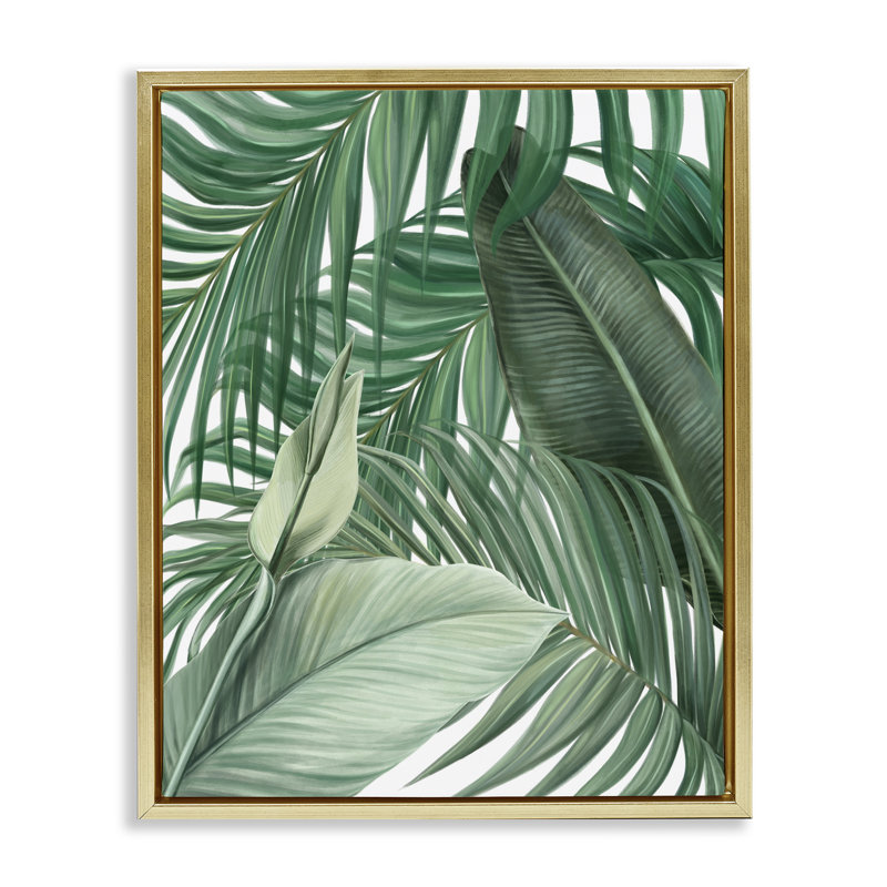 Cadre flottant à feuilles flottantes Clean Tropics, design par Inconnu, H 21 po x l 17 po, Cadre flottant métallique doré