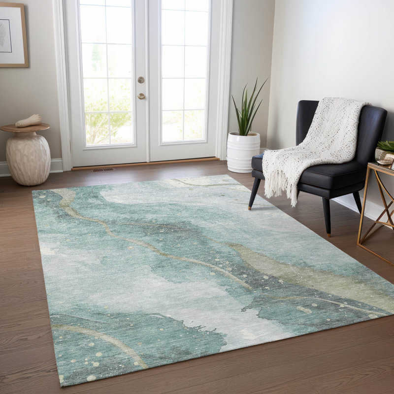 Tapis sarcelle intérieur / extérieur lavable à la machine Claudian ACN1533, Rectangle 5 pi x 7 pi 6 po