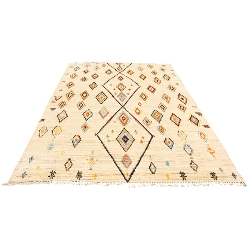 Tapis décoratif en laine noué à la main de conception unique 9 pi 8 po x 14 pi 1 po Audusinda noué à la main