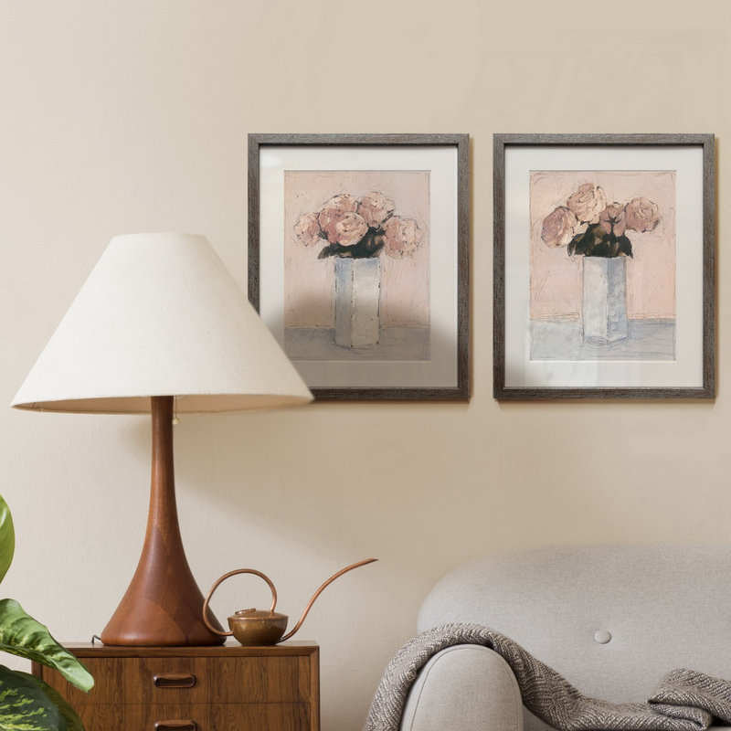 Blush florals I-ensemble de 2 reproductions d’art encadrées sur papier