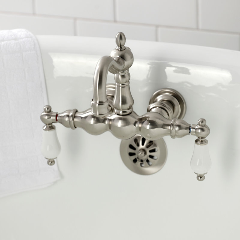 Kingston Brass Heritage Two-Handle 2-Hole Tub Wall Mount Clawfoot Tub Faucet, Brushed Nickel