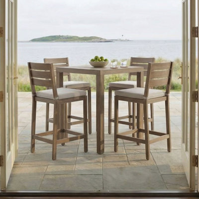 Martha Stewart Bedford All-Weather Bar Height Patio Set With 35.5" Square Slat Top Table And 4 Stools