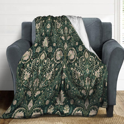 Retro Floral Blanket, Dark Green Mistic Mandala Colorful Pattern Soft Warm Cozy Plush Flannel Covers for Livingroom Bedroom Couch Chair Camping Travel Home Decor Tapestry 30x40in