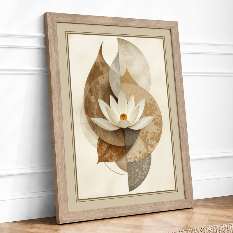 Lotus and Leaves Botanical - Framed Print, A1 - 84.1 x 59.4 cm, Oak
