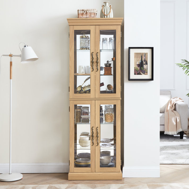 Oak Lighted Display Cabinet For Ornaments With Vintage Appeal -, Brown