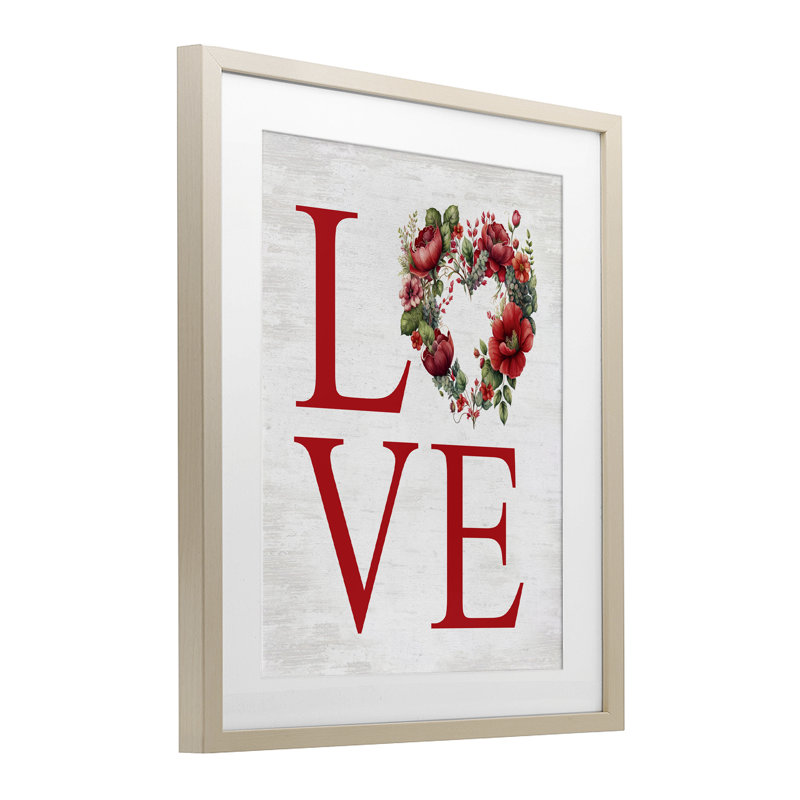 Rustic & Romantic Love Wreath, reproduction encadrée sous verre, H 21 po x l 17 po, Cadre de récolte en pin