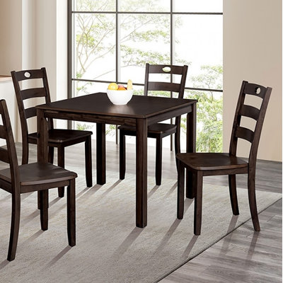 5 Piece Square Counter Height Dining Set With Slat Back Chair In Walnut