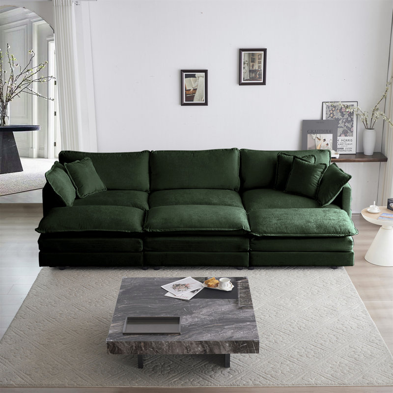 Comfortable Deep Seat Reversible Modular 6 Seater Sectional Super Soft Sofa U Shaped Couch with 3 Ottomans, 3 Toss Pillows and 2 Arm Pillows