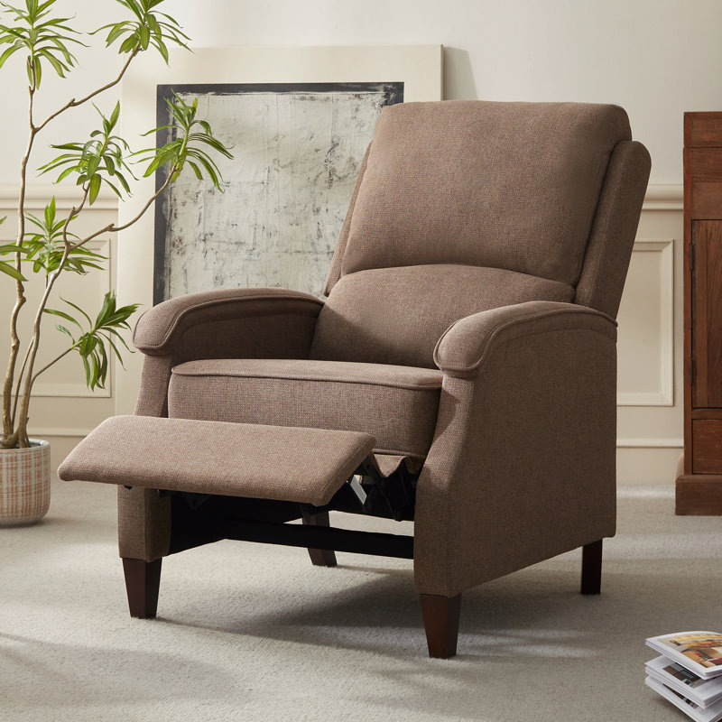  30.3'' Wide Manual Push Back Recliner Chair, Brown Fabric