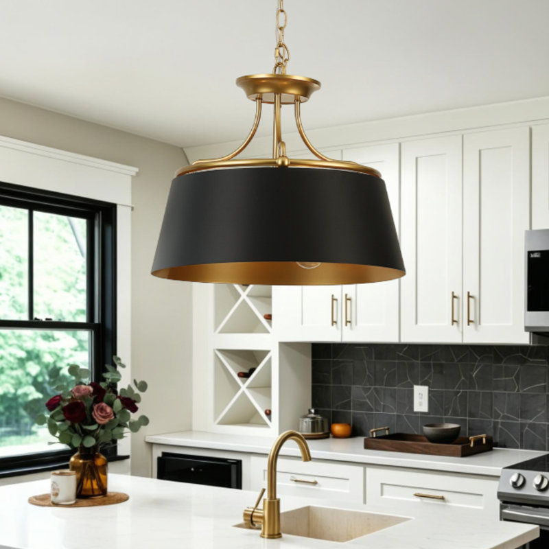 Ether 3-Light Black & Gold Chandelier with Adjustable Suspension for Dining Spaces