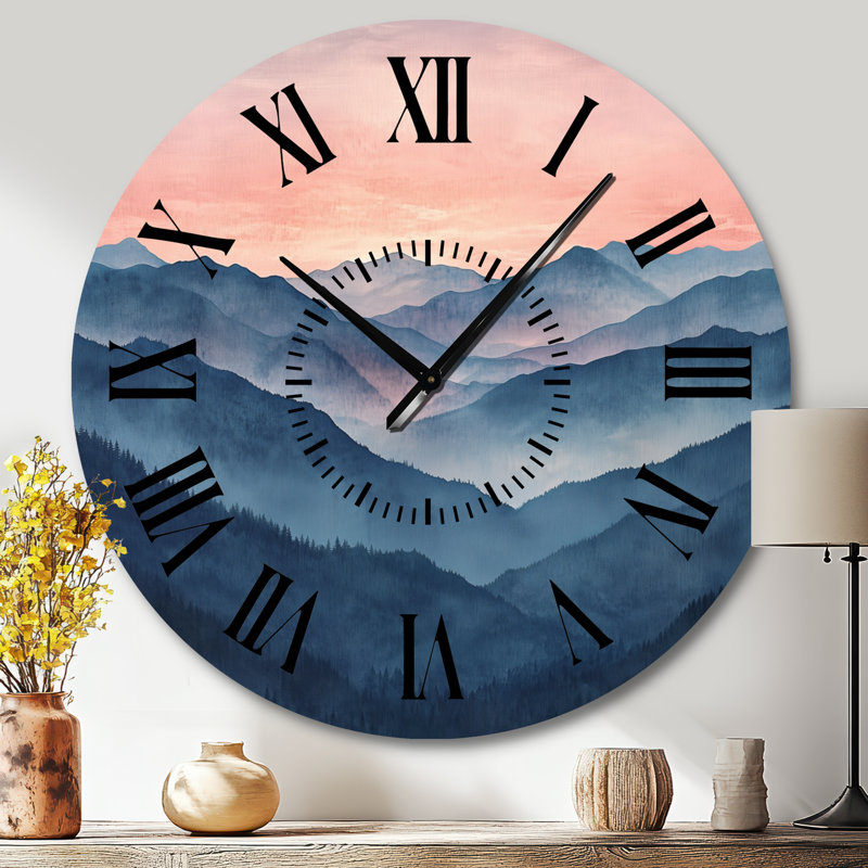 Smoky Sunset Layers - Horloge murale ronde silencieuse en métal, Grand