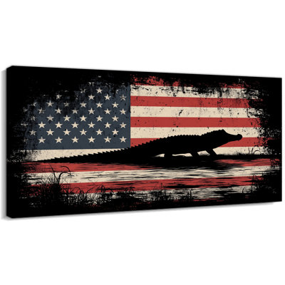 Décoration murale patriotique, toile « Alligator » avec drapeau américain, décoration murale patriotique pour le 4 juillet, décoration murale « Americana » pour le salon, prête à  accrocher