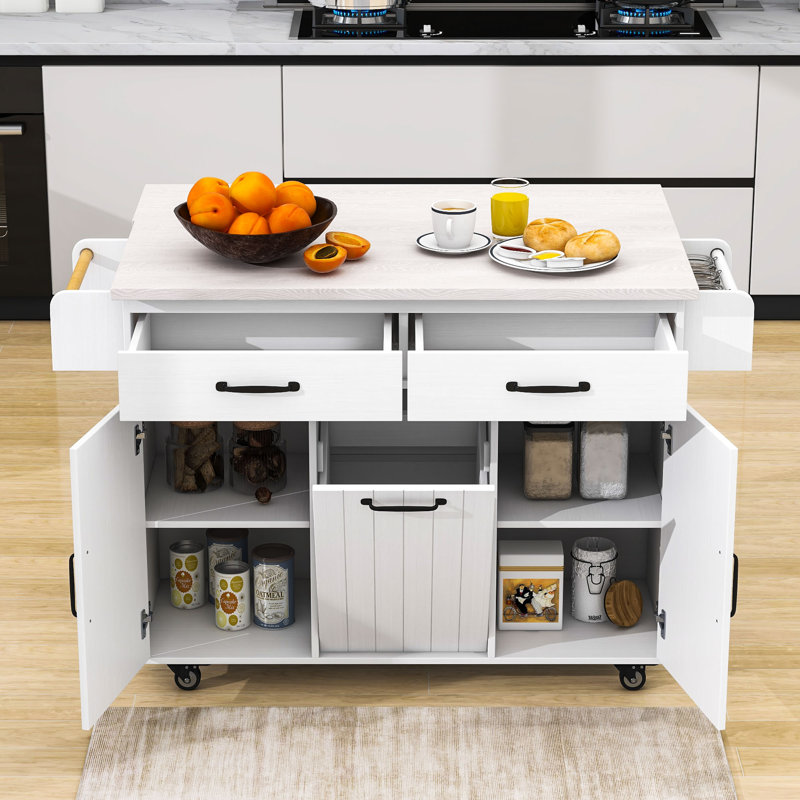 Okeima 51.3 " W Kitchen Cart, Cream/White