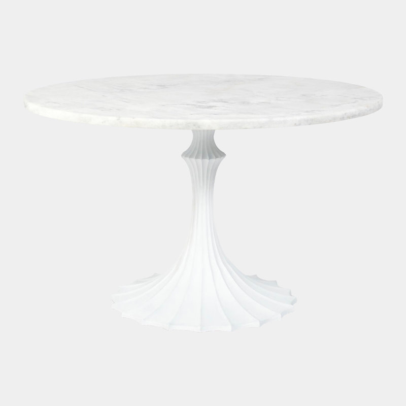 Flute Table 60" White Marble Top W/34" Gold Leaf Base, 30"H x 48"L x 48"W, White
