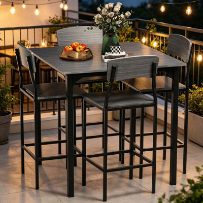 5PCS Space-Saving Design Counter Height Bar Set, Square Kitchen Bar Table With 4 Chairs With Footrest