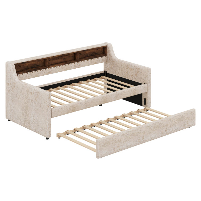 Lit à panneau tapissier Clavey, Beige