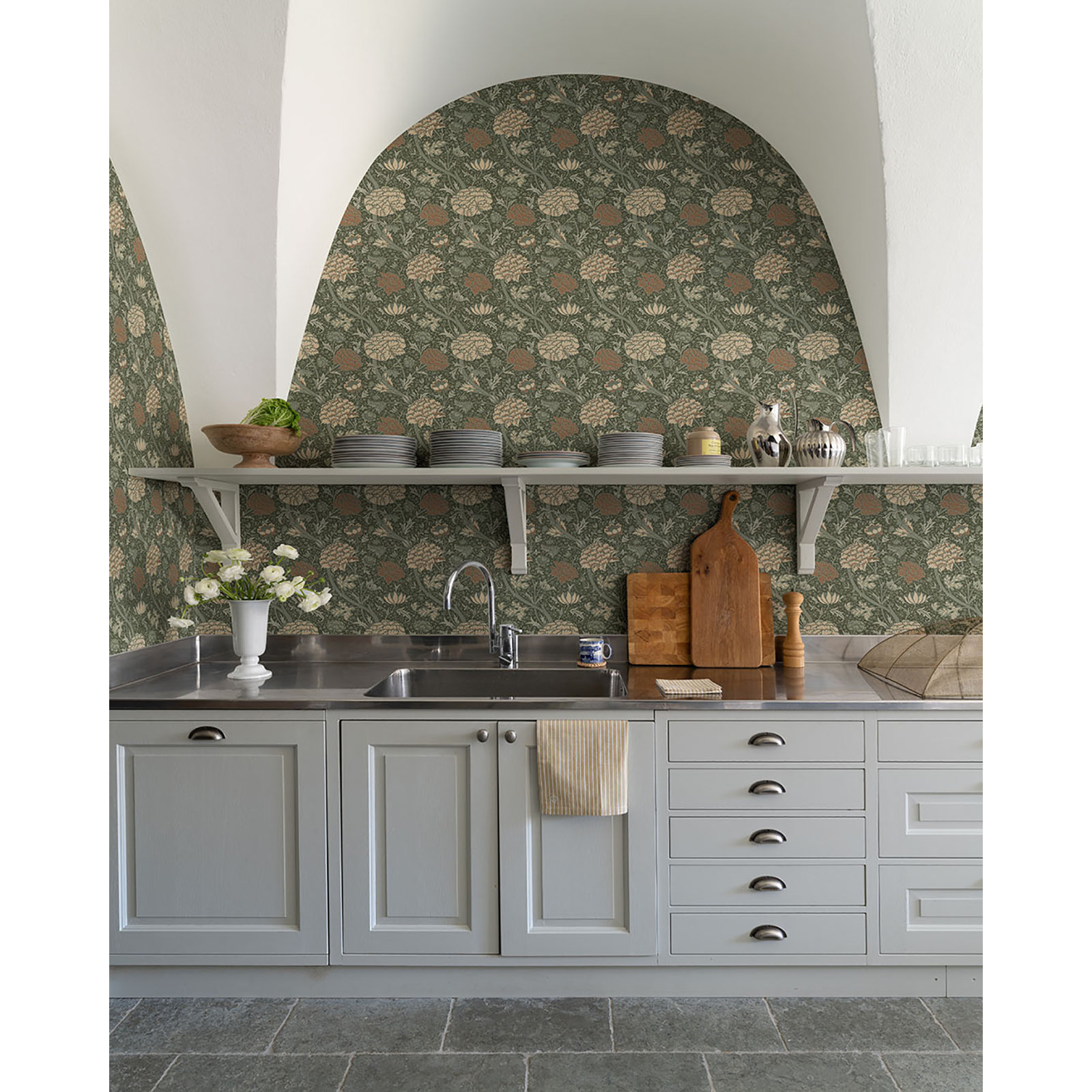 Floral Wallpaper, Sea Green
