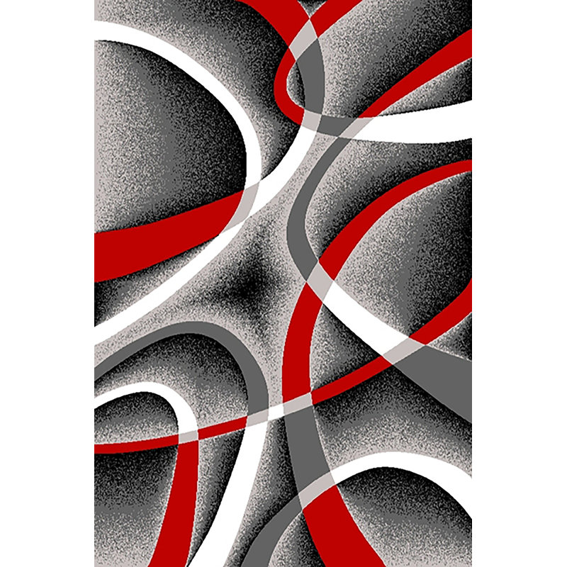 Mccampbell Abstract Area Rug, Rectangle 2' x 4', Gray/Red