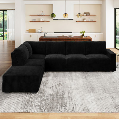 Brunella L Shaped Corduroy Upholstered Sleeper Sectional Sofa Black