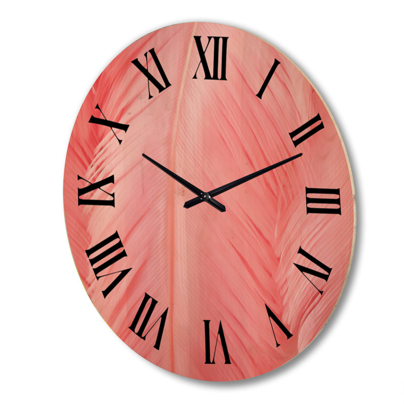 Horloge murale Boho Glam Pink Feather Elegance, Très grand