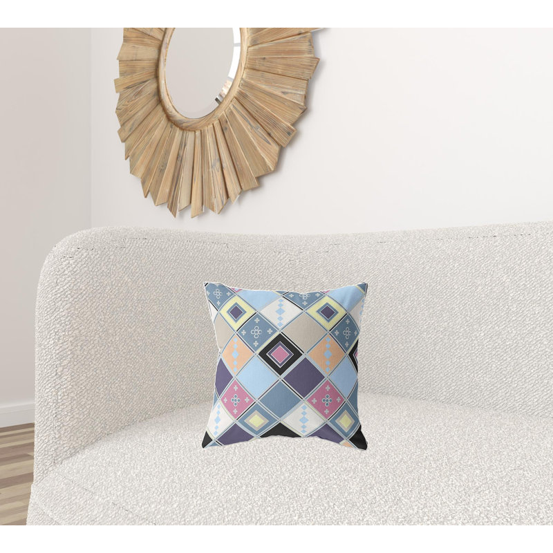 Coussin décoratif à motif floral 16 po x 16 po, Bleu / patchwork mauve