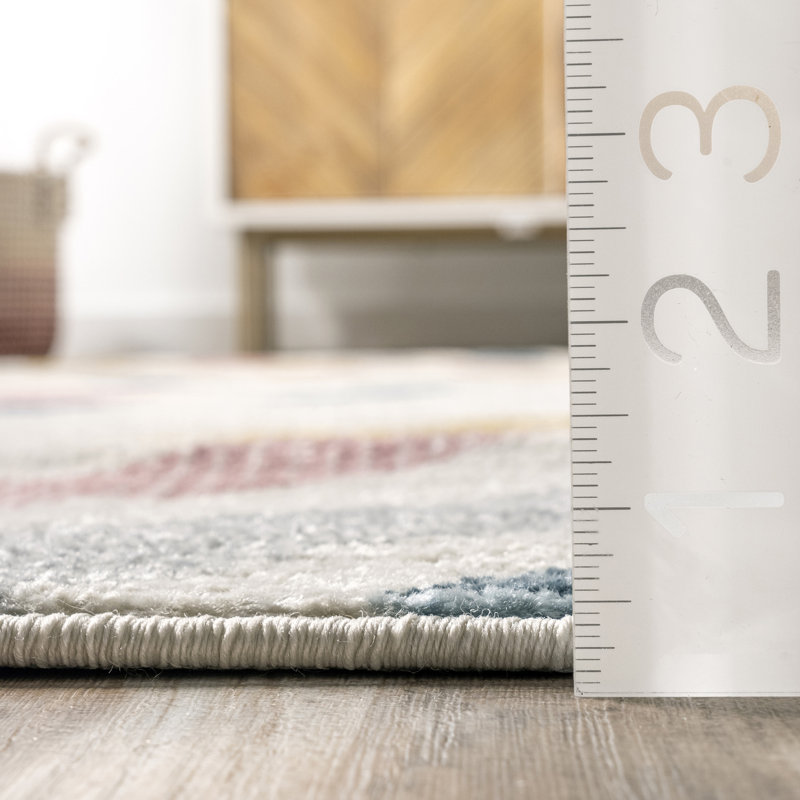 Magallanes Contemporary Chevron Power Loom Beige/Pink/Blue/Gray Rug, Rectangle 8' x 9'8"
