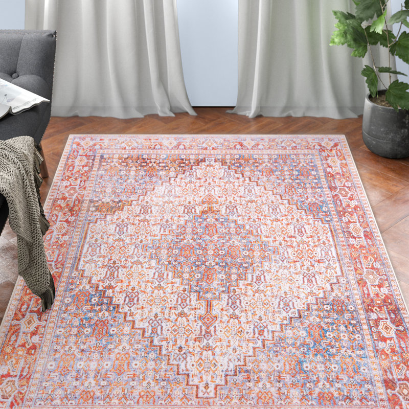 Ziebarth 166 M/W S/R Area Rug In Beige / Rust, Rectangle 4' x 6'