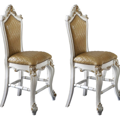2 chaises à hauteur de comptoir - similicuir brun et blanc, pieds élégants pour grand lit, repose-pieds confortable pour les repas, 2 pieds caramel écossais