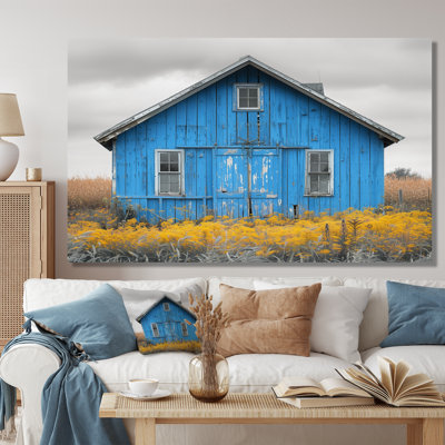 'Blue Grey Autumn Tranquil Barn - Barn Wall Art Living Room