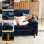 Canapé modulaire en V à 8 places avec console de chargement polyvalente, porte-gobelets et housses lavables, chenille bleu marine-709257678