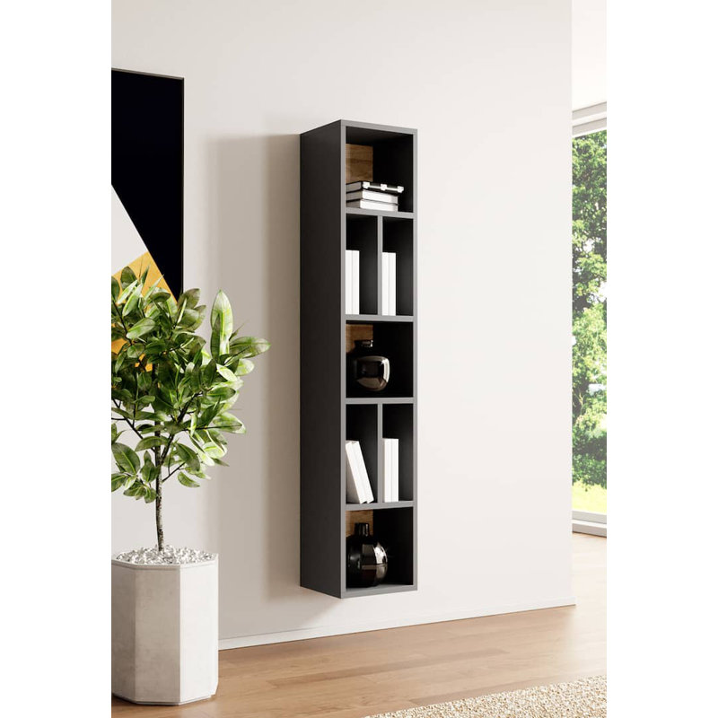 Toledo 159cm H x 32cm W Standard Bookcase, Grey/Oak