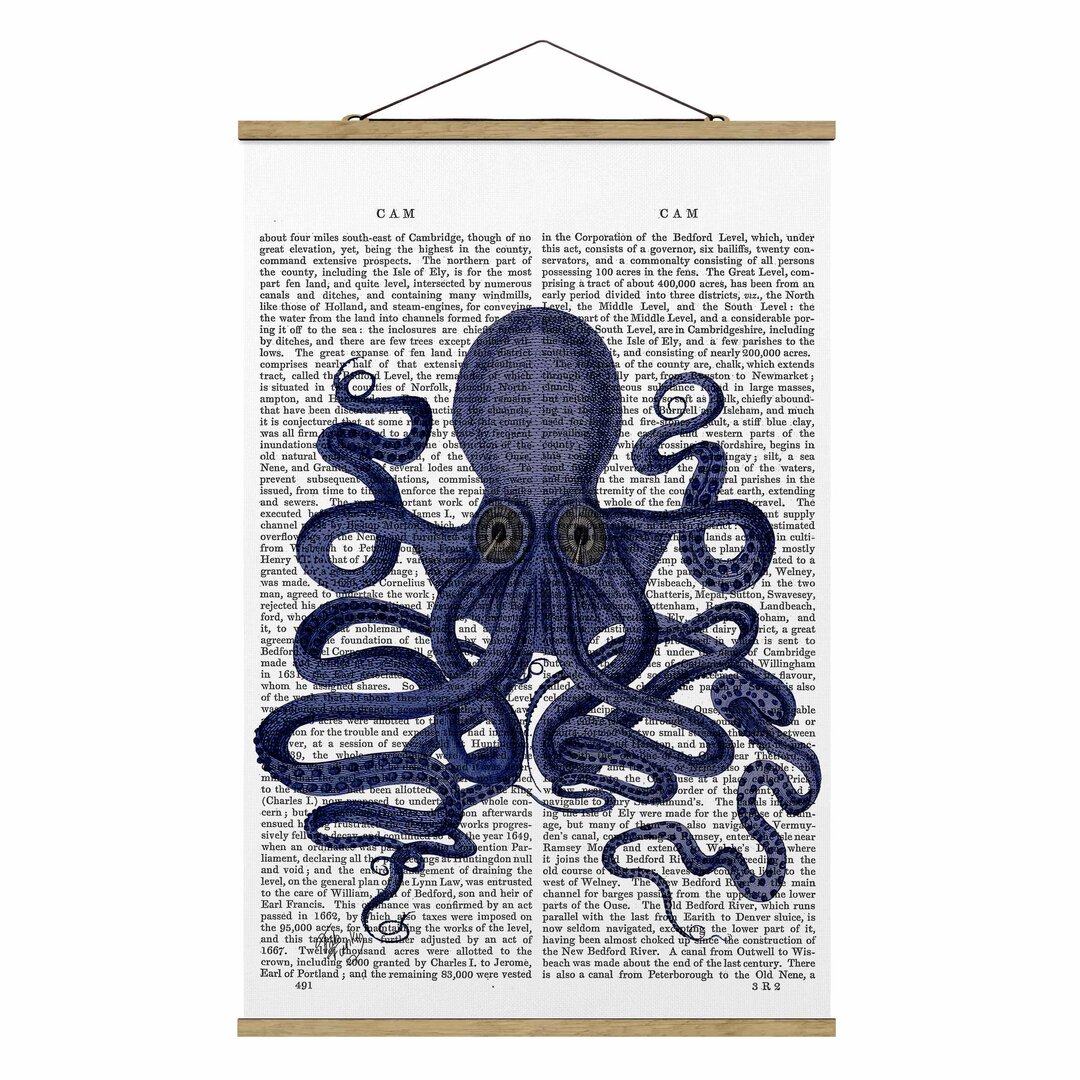 Stoffbild mit Posterleisten - Tierische Lektüre - Oktopus - Portrait 4:3