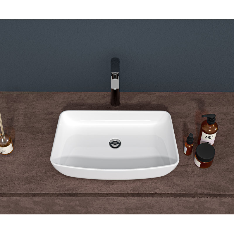 Lavabo de salle de bain vasque rectangulaire en céramique 24 po x 15 po, blanc | Idée de cadeau