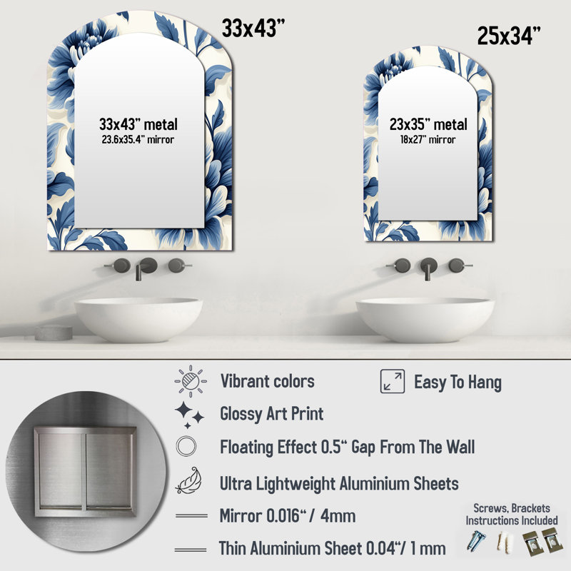 Miroir mural bleu en forme de damas bleu sérénité, 34 po x 25 po
