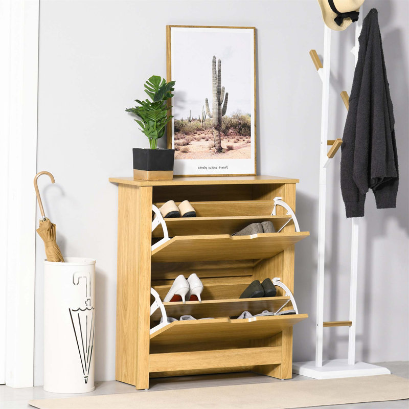 12 Pair Flip Down Shoe Storage, Natural Wood