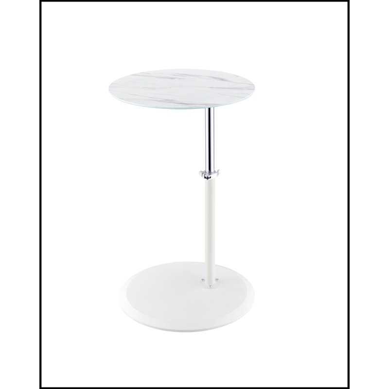 15.5" End Table With Height Adjustable Marble Textured Top, White, White