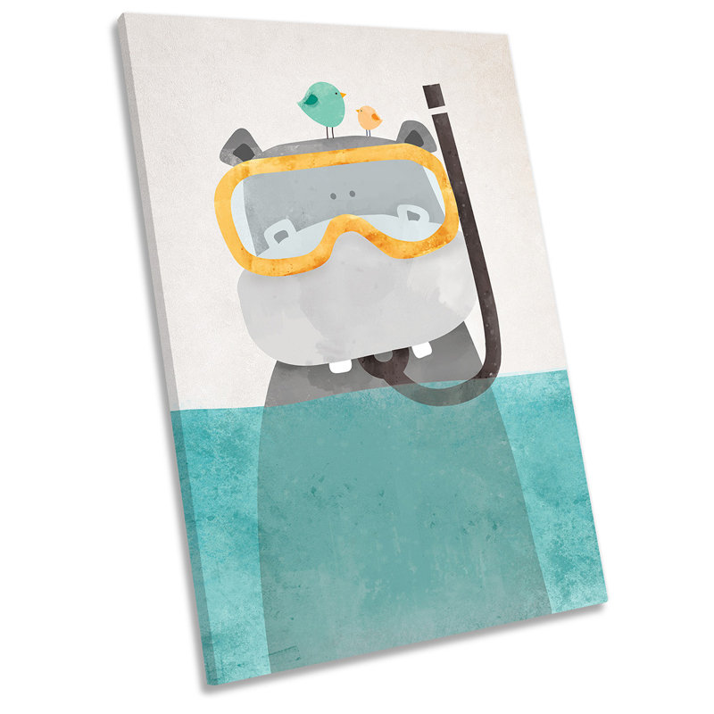X7831 Hippo Snorkel Bathroom - Wrapped Canvas Painting, 61cm H x 40.6cm W x 2cm D