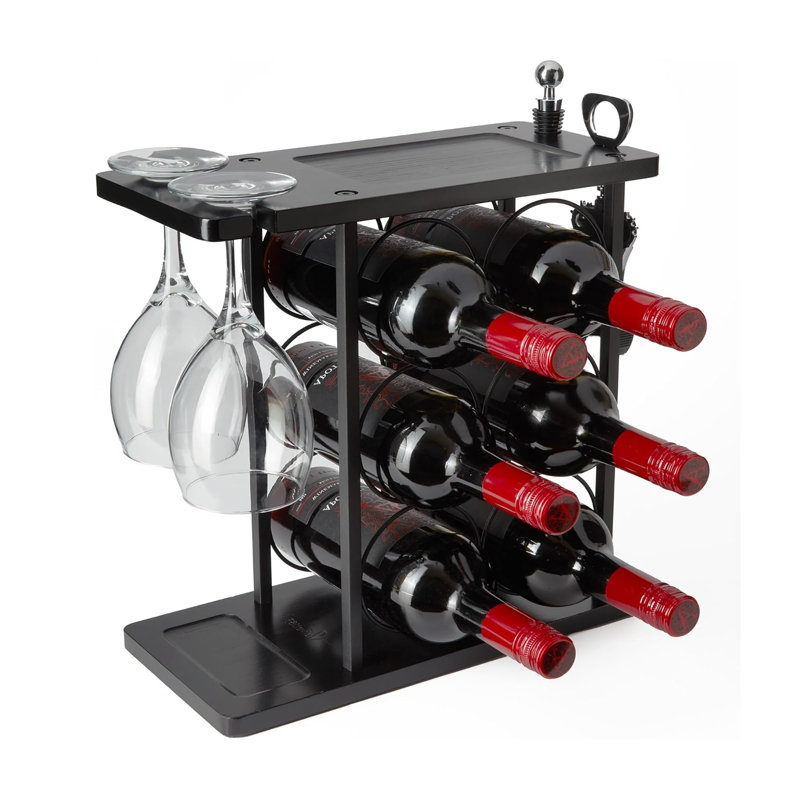 Elleny Tabletop Wine Bottle & Glass Rack Black
