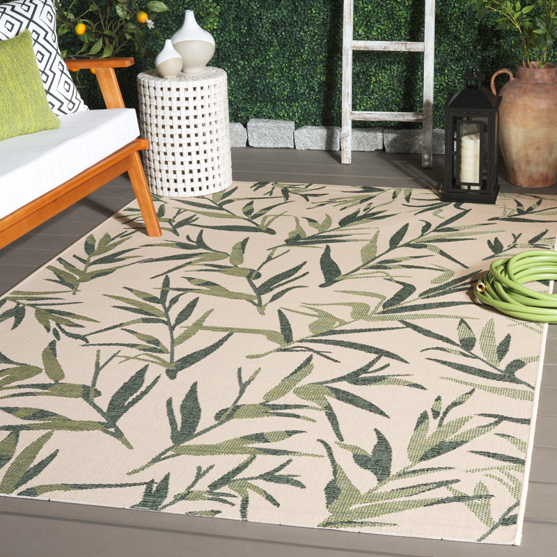 Tapis d'intérieur / extérieur à motif floral Lueck, Rectangle 5 pi 3 po x 7 pi 7 po