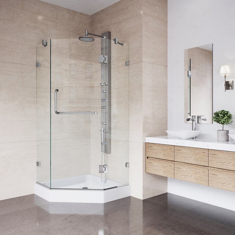 Piedmont 38" W x 38" D x 79" H Hinged Frameless Shower Enclosure with 3/8  Clear Glass&Base, Chrome
