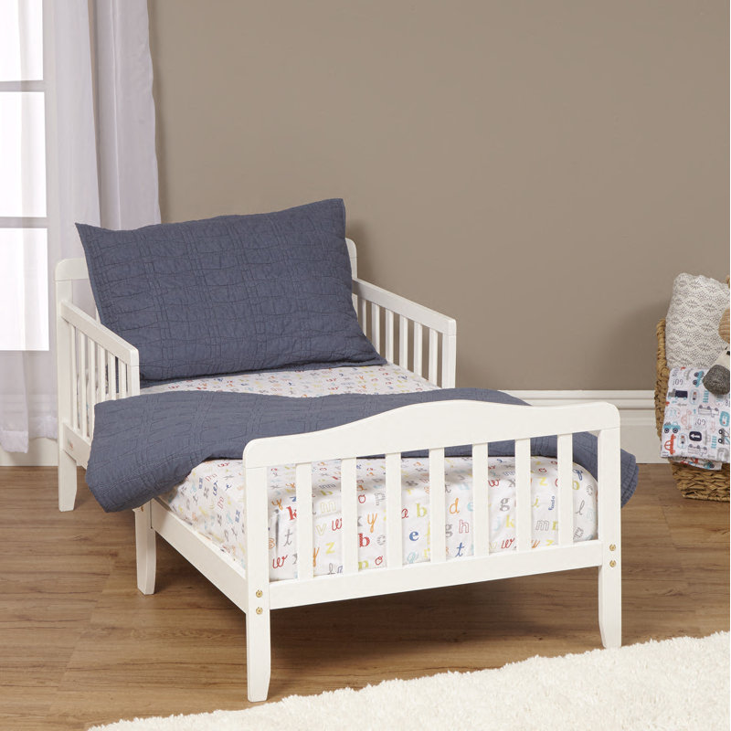  Wood Toddler Bed with Safety Rail, White