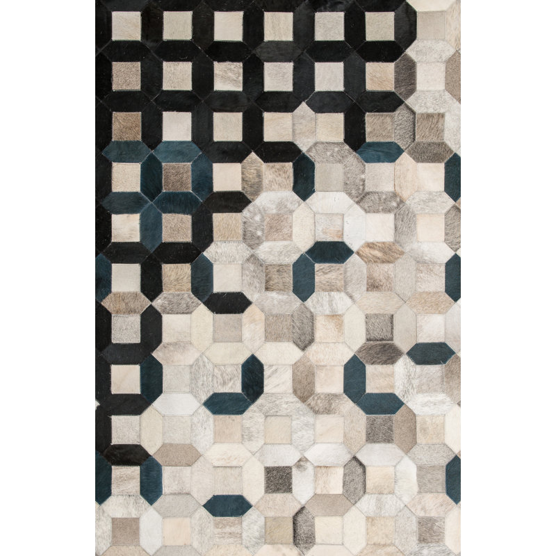 Trellis Cowhide Geometric Area Rug, Rectangle 2' x 3'